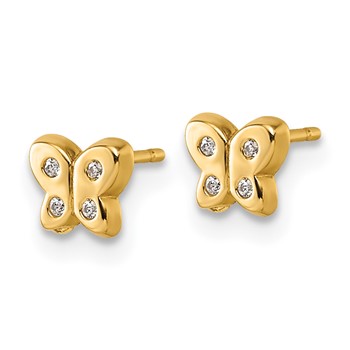 14K Polished CZ Butterfly Post Earrings — alternate view