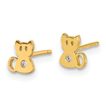 14K Polished CZ Cat Post Earrings — alternate view