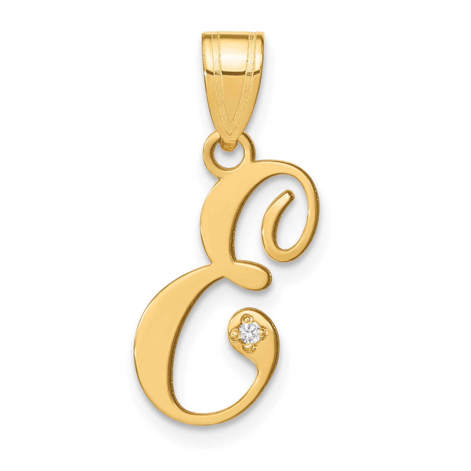 10KY Script Letter E Initial Pendant with Diamond