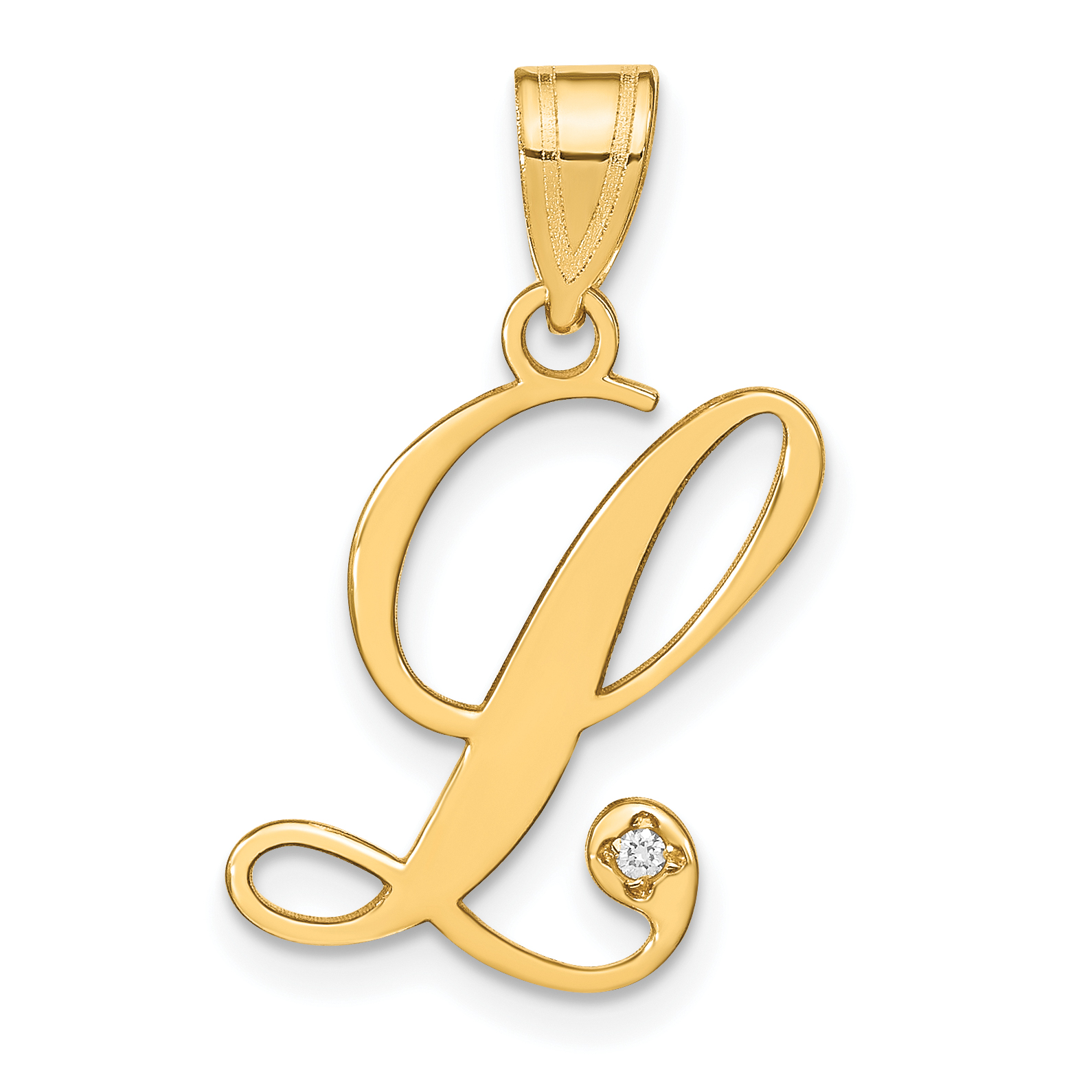 10KY Script Letter L Initial Pendant with Diamond