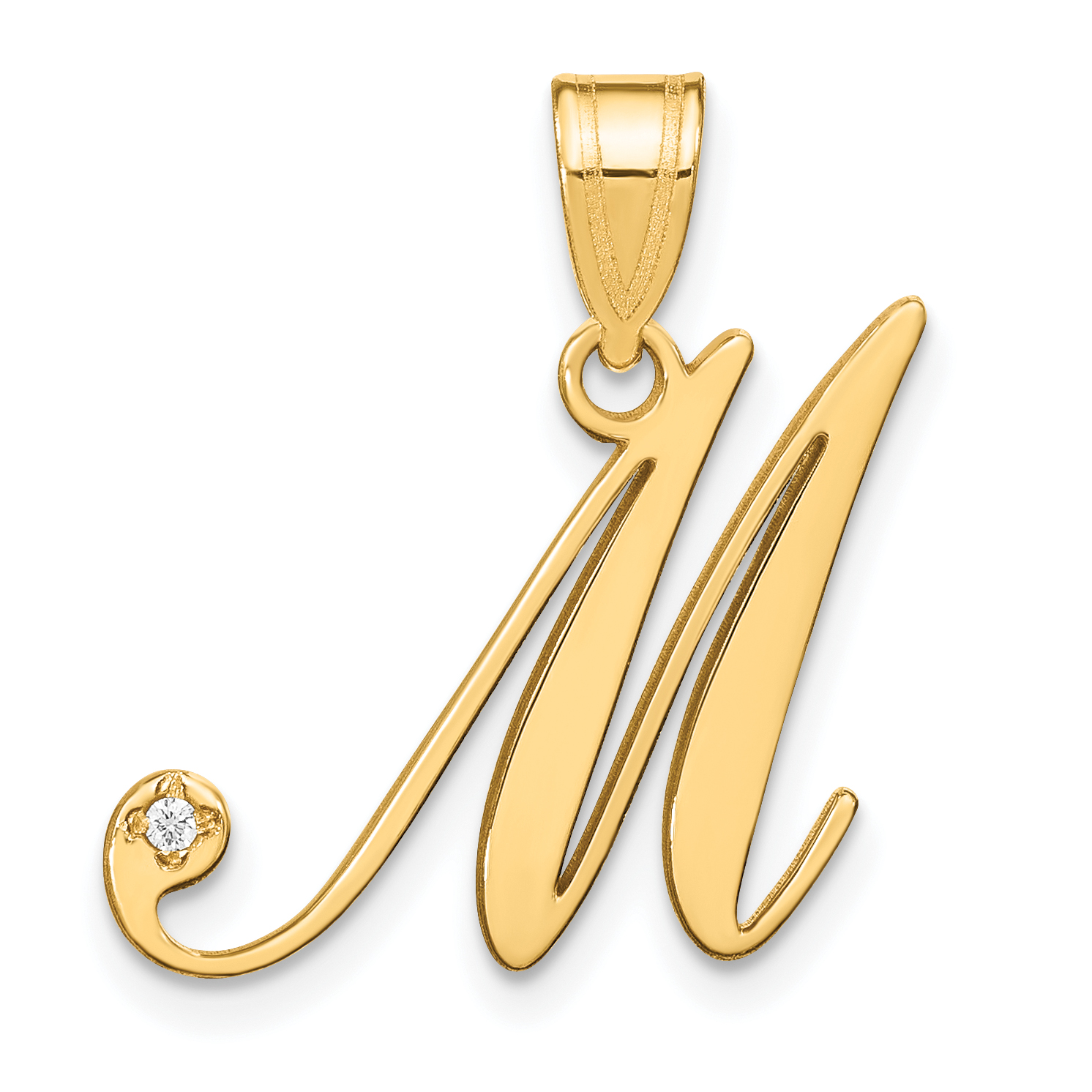 10KY Script Letter M Initial Pendant with Diamond