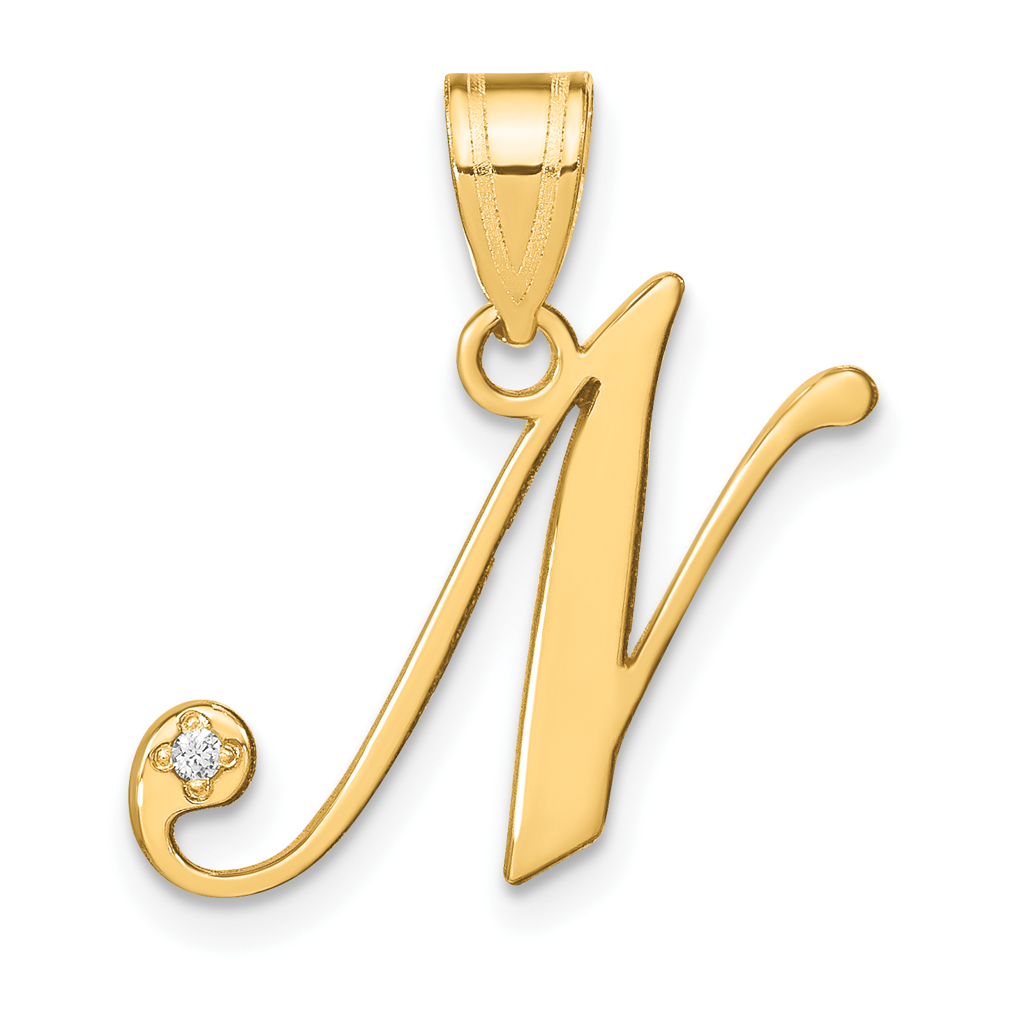 10KY Script Letter N Initial Pendant with Diamond