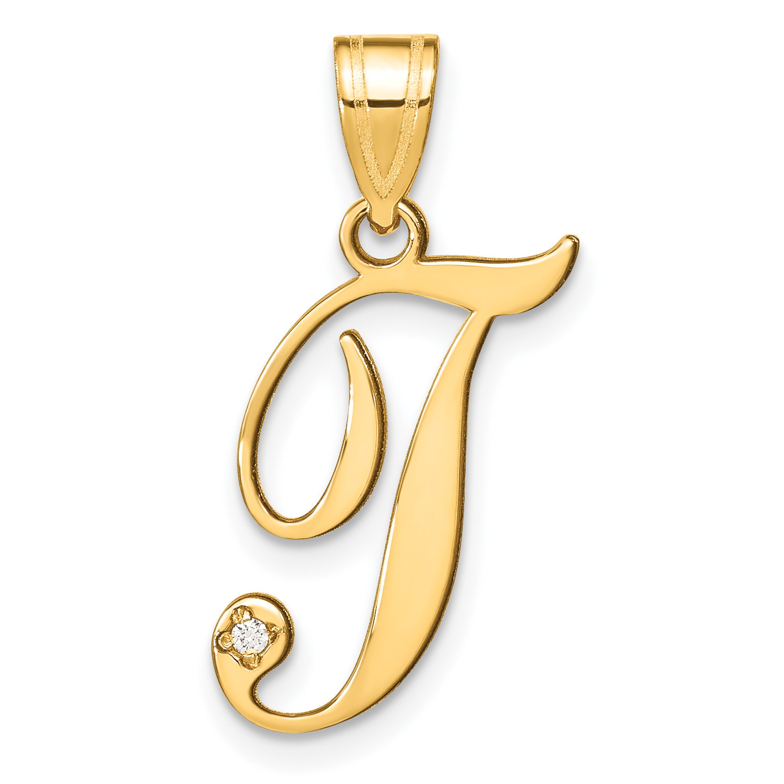 10KY Script Letter T Initial Pendant with Diamond