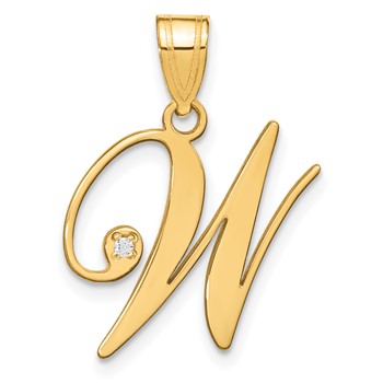 14KW Script Letter W Initial Pendant with Diamond