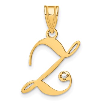14KW Script Letter Z Initial Pendant with Diamond