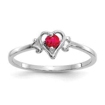 10K White Gold Ruby Birthstone Heart Ring