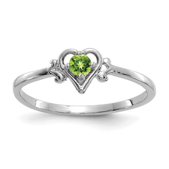 10K White Gold Peridot Birthstone Heart Ring