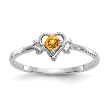 10K White Gold Citrine Birthstone Heart Ring