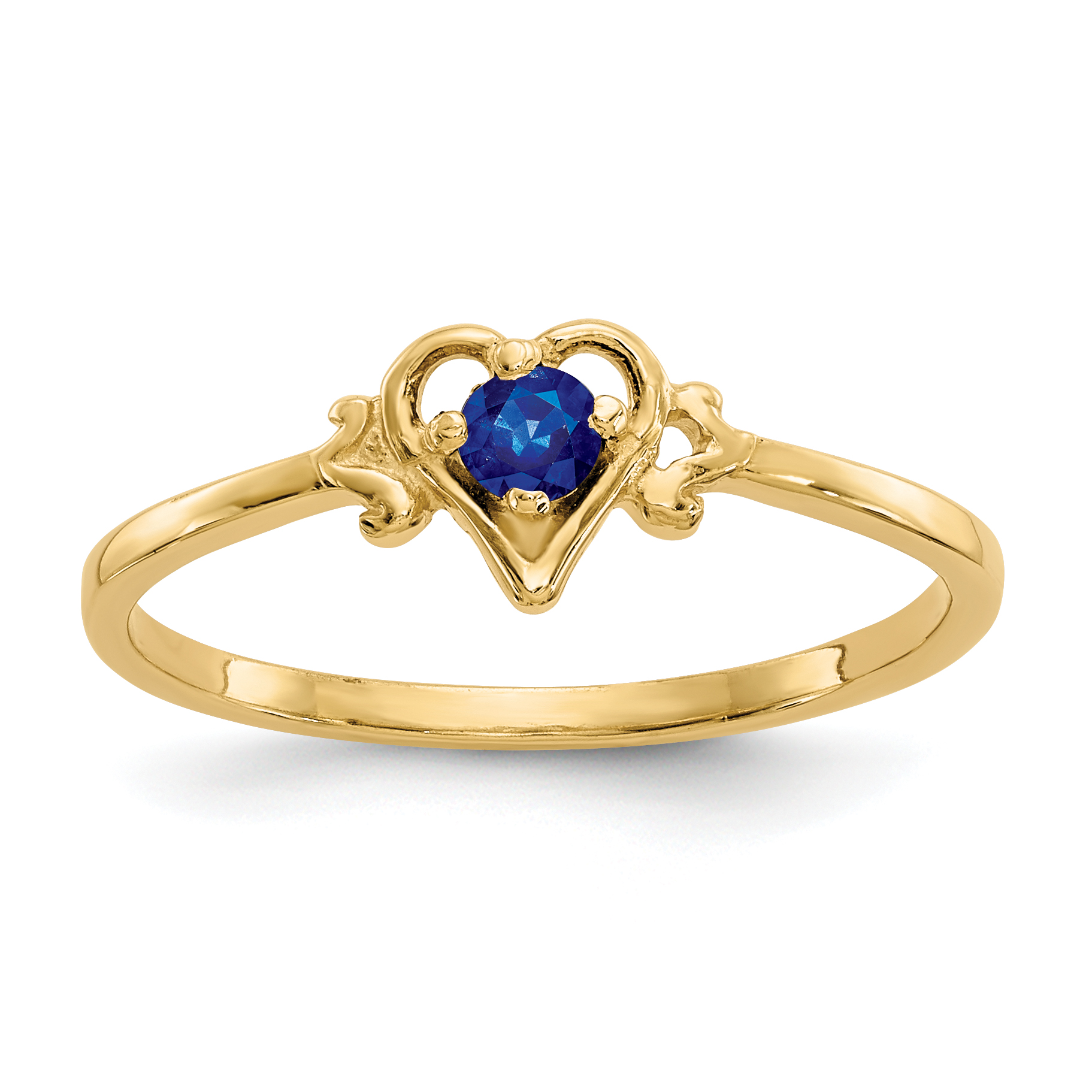 10k 3mm Round September/ Sapphire Birthstone Heart Size 7 Ring