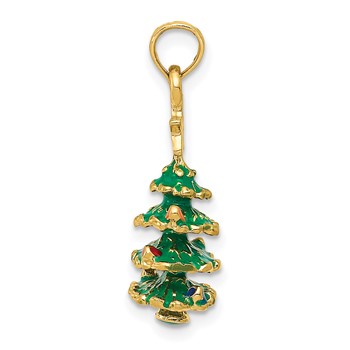 14k 3-D Enameled Christmas Tree Pendant — alternate view