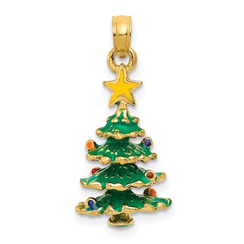 14k 3-D Enameled Christmas Tree Pendant
