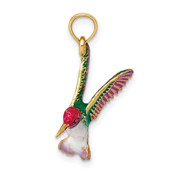 14k Enameled 3-D Hummingbird Pendant — alternate view