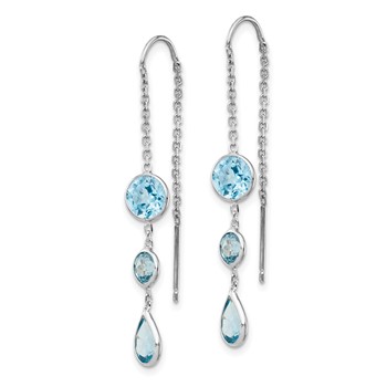 14k White Gold Blue Topaz Bezel Dangle Threader Earrings — alternate view