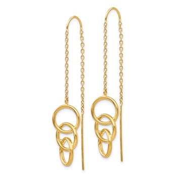14k Triple Circle and Chain Threader Earrings — alternate view