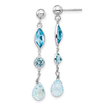 14K White Gold Blue Topaz Dangle Post Earrings