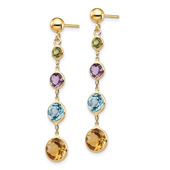 14K Peridot/Amethyst/Blue Topaz/Citrine Dangle Post Earrings — alternate view