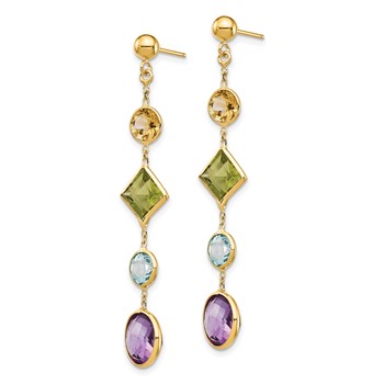 14K Citrine/Peridot/Blue Topaz/Amethyst Dangle Post Earrings — alternate view