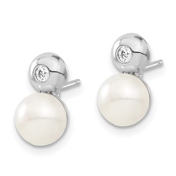 14k White Gold Freshwater Cultured Pearl & CZ Post Earrings — alternate view