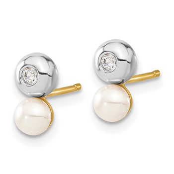 14ky & White Rhodium-plated Freshwater Cultured Pearl & CZ Earrings — alternate view
