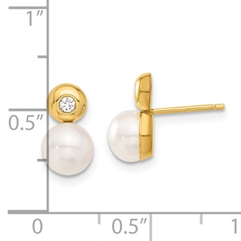 14k Freshwater Cultured Pearl & CZ Earrings — alternate view