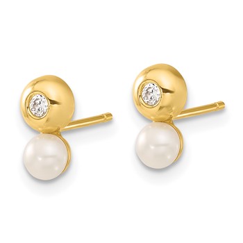 14k Yellow Gold Freshwater Cultured Pearl & CZ Earrings — alternate view