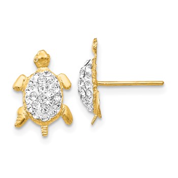14k White Crystal Turtle Post Earrings