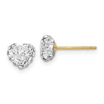 14K 6mm Clear Crystal Heart Post Stud Earrings