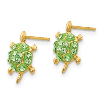 14k Light Green Crystal Turtle Post Earrings — alternate view