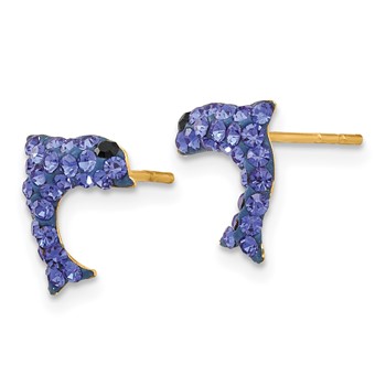 14k Blue Crystal Dolphin Post Earrings — alternate view