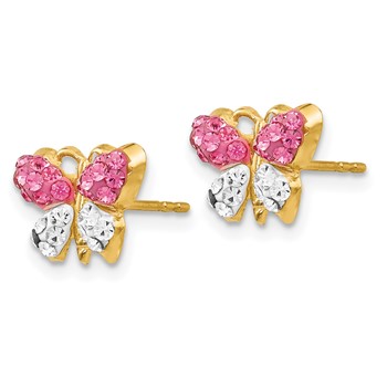 14k Pink and White Crystal Butterfly Post Earrings — alternate view