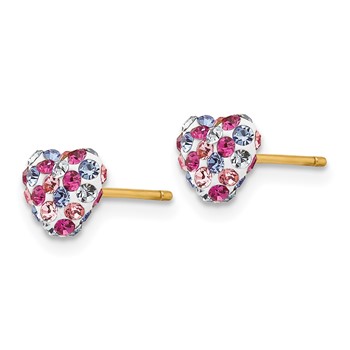 14k 6mm Multi-colored Crystal Heart Post Earrings — alternate view