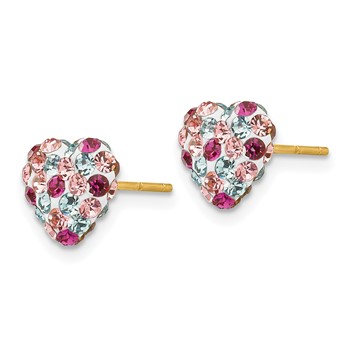 14K 8mm Multi-colored Crystal Heart Post Earrings — alternate view