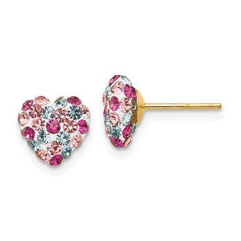 14K 8mm Multi-colored Crystal Heart Post Earrings