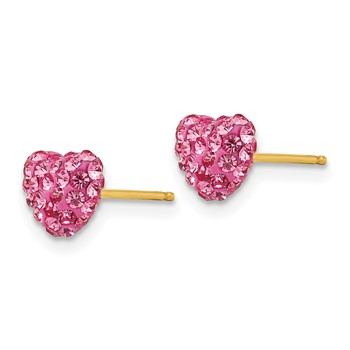 14k 6mm Rose Crystal Heart Post Earrings — alternate view