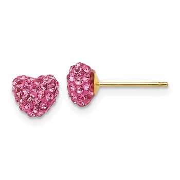14k 6mm Rose Crystal Heart Post Earrings