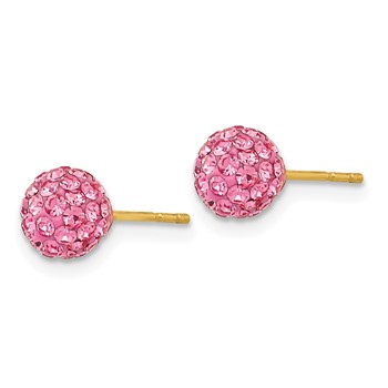 14k 6mm Rose Crystal Round Ball Post Earrings — alternate view