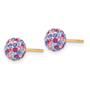 14k 6mm Blue/Pink/Multi-color Crystal Round Ball Post Earrings — alternate view