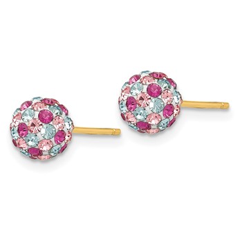 14k 6mm Pink/Blue/Multi-color Crystal Round Ball Post Earrings — alternate view