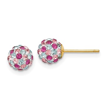 14k 6mm Pink/Blue/Multi-color Crystal Round Ball Post Earrings