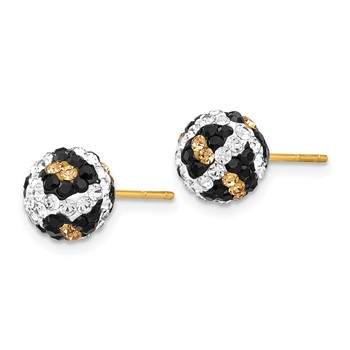 14k 8mm Leopard Pattern White/Black/Yellow Crystal Round Ball Post Earrings — alternate view