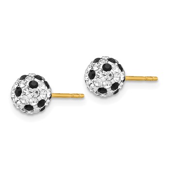 14k 6mm Black and White Crystal Round Ball Post Earrings — alternate view