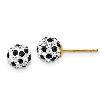 14k 6mm Black and White Crystal Round Ball Post Earrings