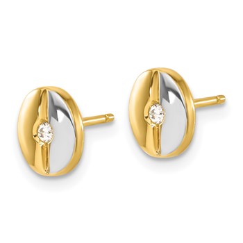 14ky & White Rhodium Polished CZ Oval Fancy Post Earrings — alternate view