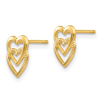 14K Polished Vertical Double Heart Post Earrings — alternate view