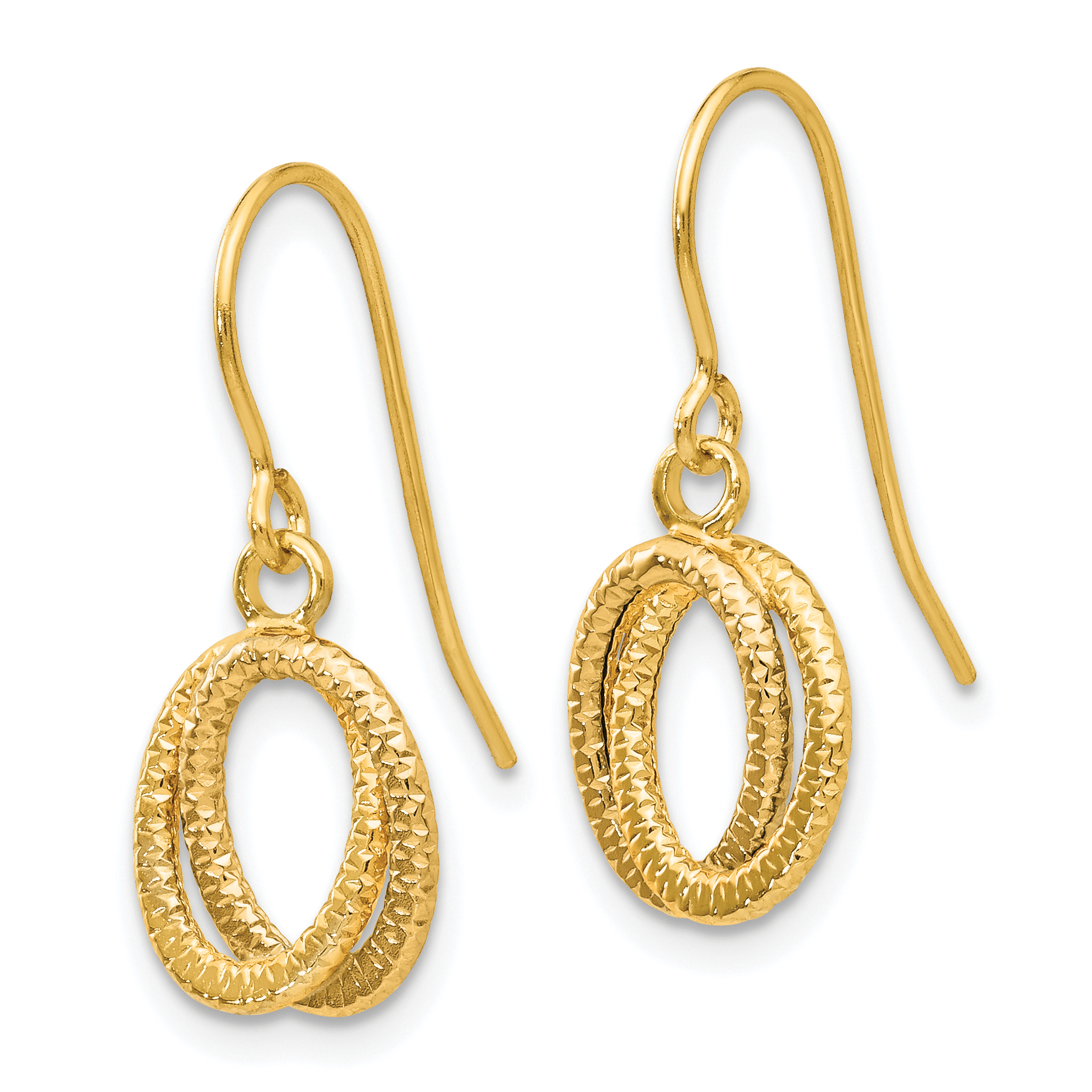 Intertwined Ovals Dangle French Hook Earrings 14k Yellow Gold 22x9mm Textured detailed image 2