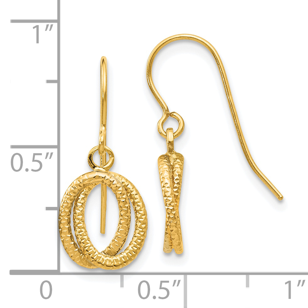 Intertwined Ovals Dangle French Hook Earrings 14k Yellow Gold 22x9mm Textured detailed image 3
