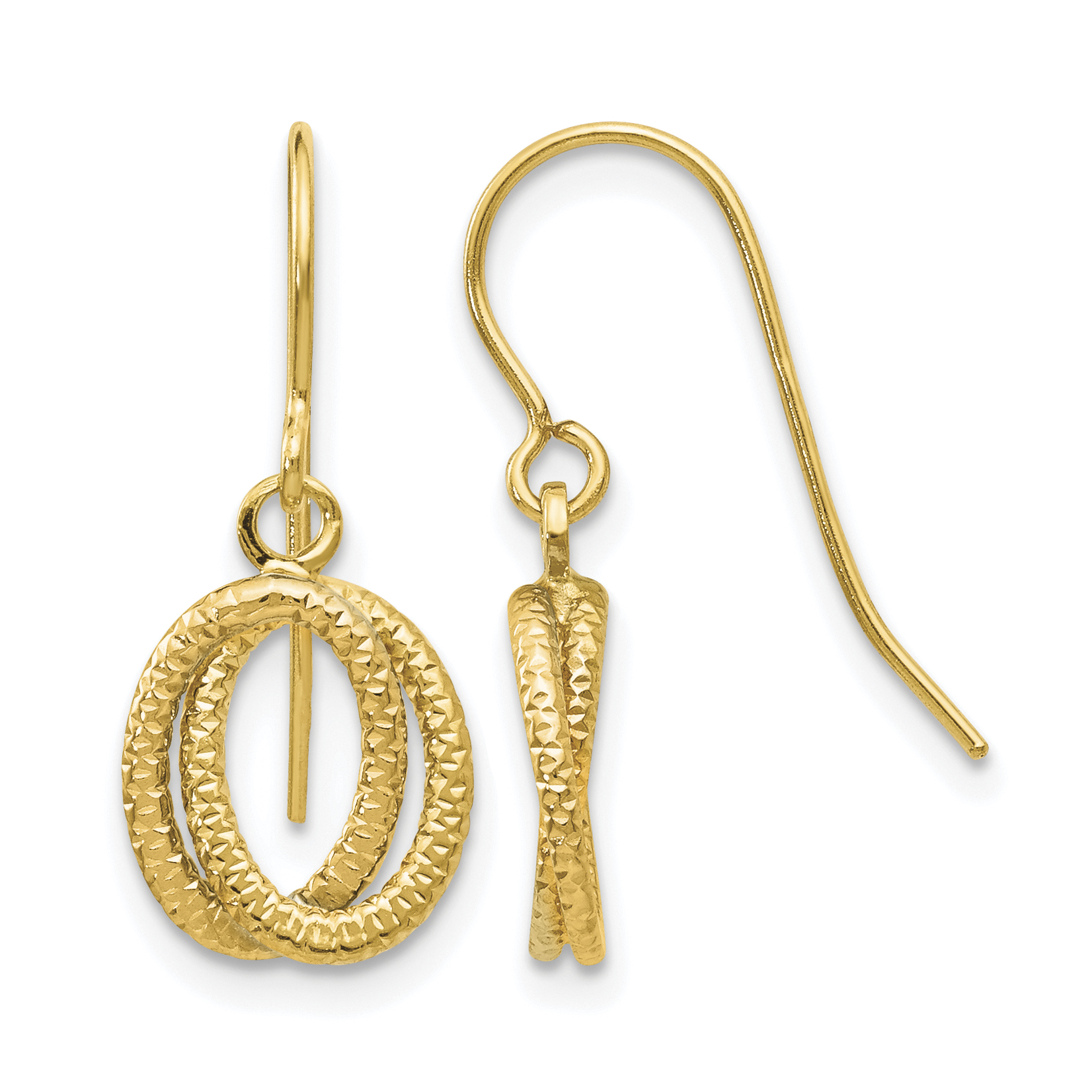 Intertwined Ovals Dangle French Hook Earrings 14k Yellow Gold 22x9mm Textured main product image