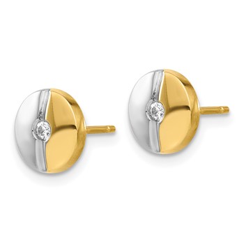 14ky White Rhodium Polished CZ Circle Fancy Post Earrings — alternate view