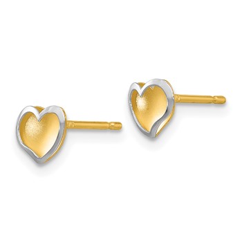 14k Two-tone Polished and Satin Heart Post Earrings — alternate view
