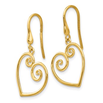 14K Fancy Scrolled Heart Dangle French Hook Earrings — alternate view